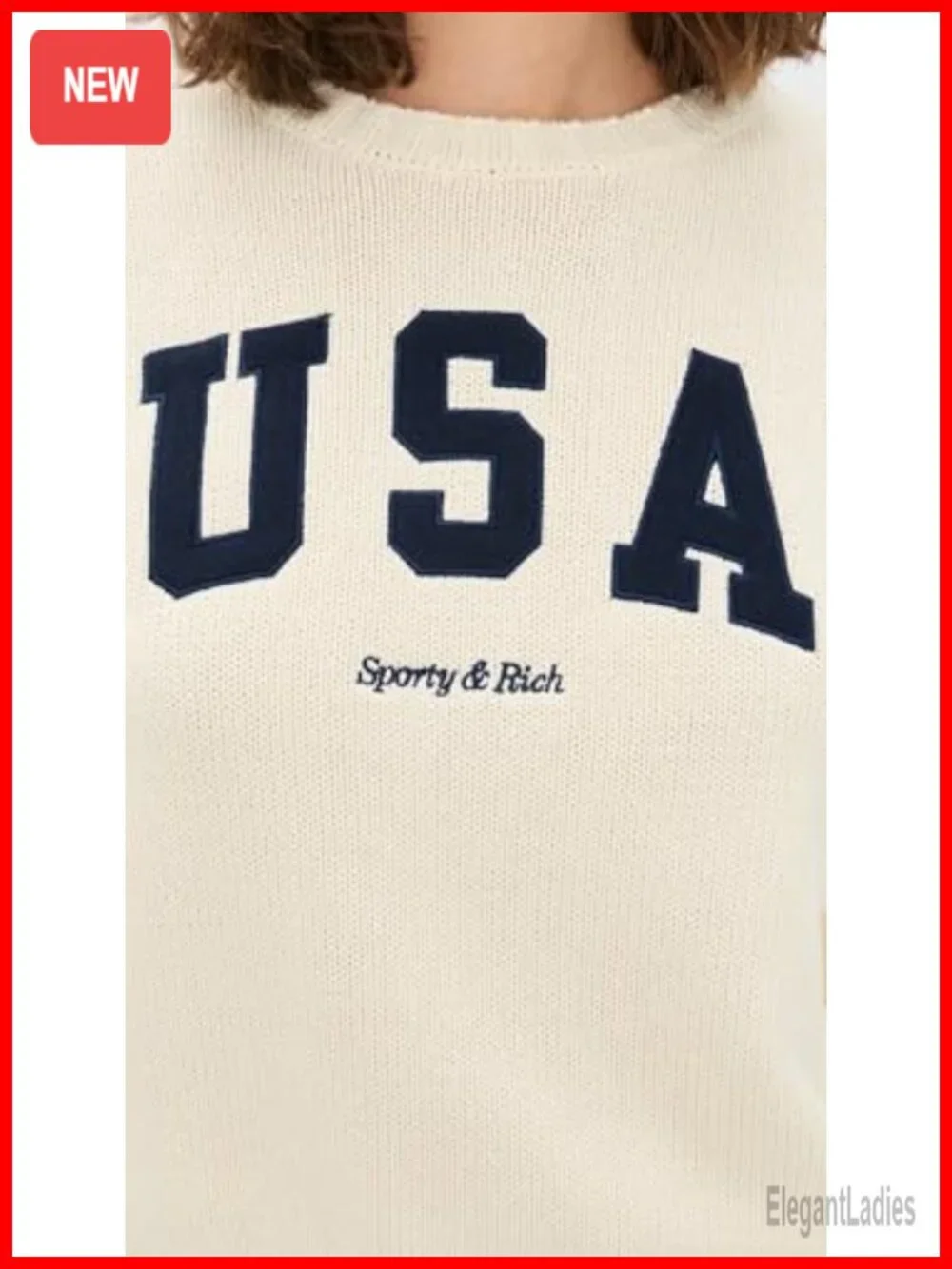 Cropped Crew Neck Sweater 100% Cotton Ribbed Embroidered Logo